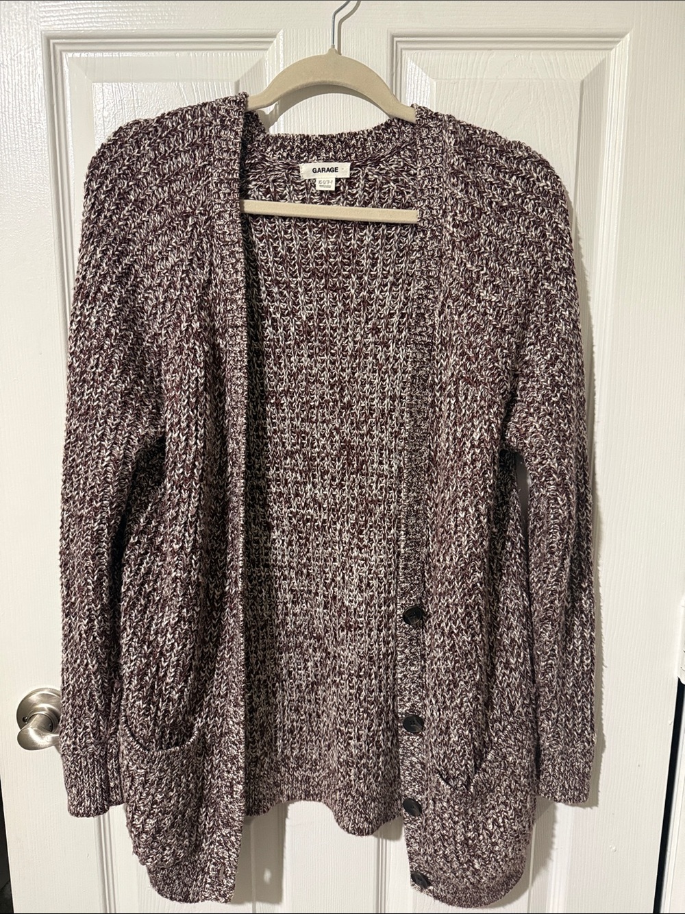 Garage Marled Plum Open-Front Cardigan
